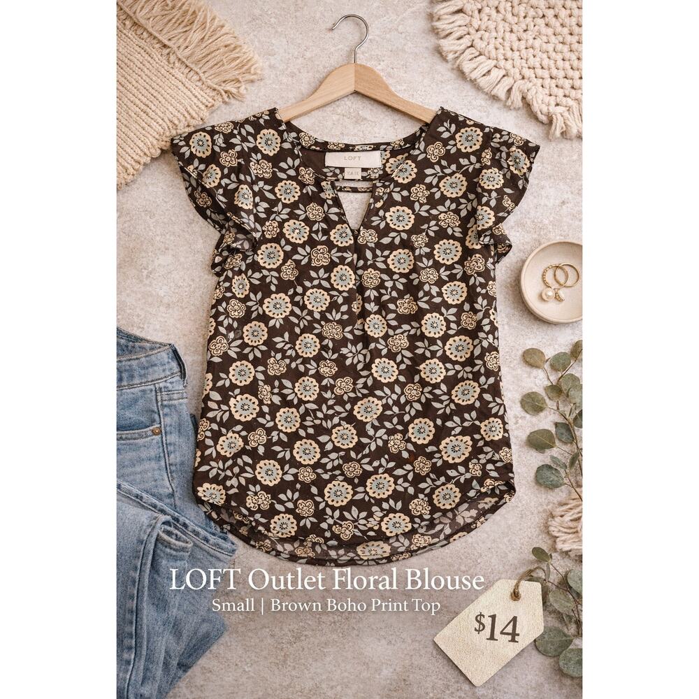 LOFT Outlet Floral Blouse Small Brown Boho Print Top